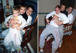 【面白画像】3兄弟が母へのプレゼントのため子どもの頃の写真を再現。